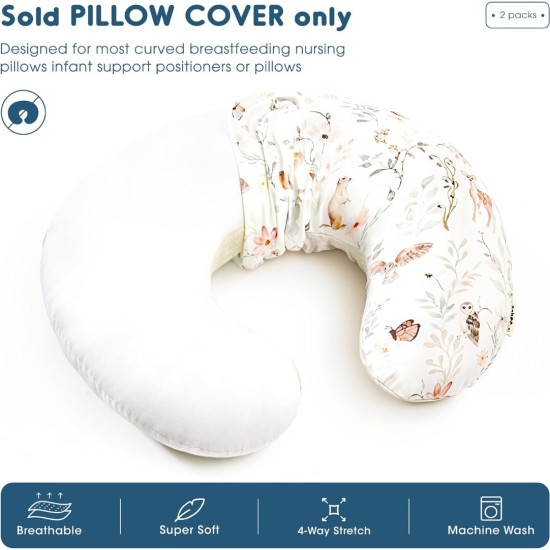 GRSSDER 2 Pack Nursing Pillow Covers for Girls, Ultra Soft Stretchy Minky Easy Removable and Universal Fit for Breastfeeding Pillows Snug and Cozy Comfort, Perfect