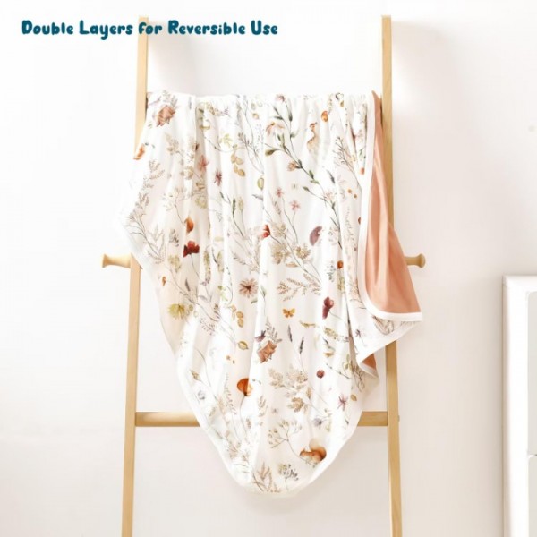 GRSSDER Baby Swaddle Blanket 2 Pack, Super Soft Jersey Knit Quilt Blankets for Baby Girls, Reversible Double Layer Receiving Blankets 34 x 44 Extra Large for Swaddling, Pink Rose & Blush Flora