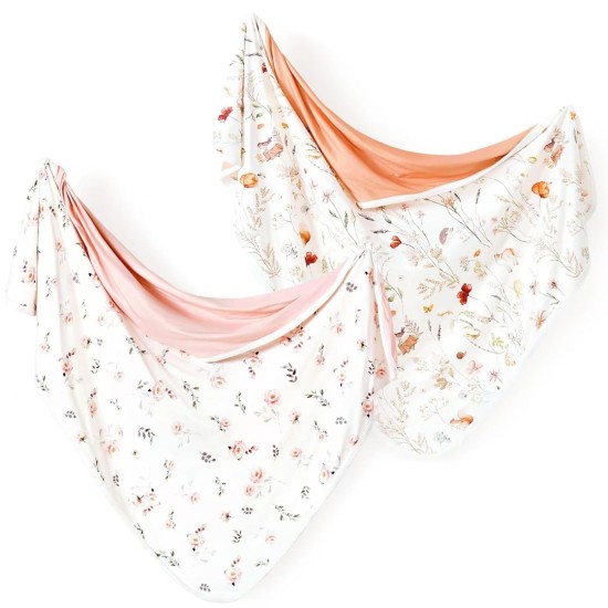 GRSSDER Baby Swaddle Blanket 2 Pack, Super Soft Jersey Knit Quilt Blankets for Baby Girls, Reversible Double Layer Receiving Blankets 34 x 44 Extra Large for Swaddling,