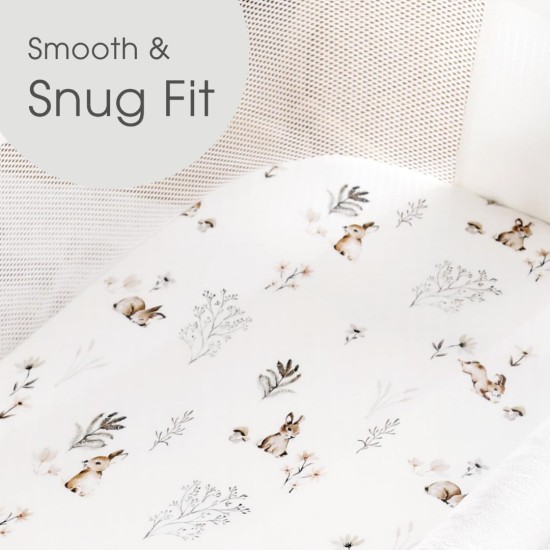 GRSSDER Stretch Ultra Soft Fitted Bassinet Sheet Set 2 Pack, Universal Fit for Bassinets Baby Cradle Moses Basket Oval Rectangle Mattress Safe and Snug, Stylish Watercolor Rabbit Pattern | Safe and Snug, Universal Fit, Fitted, for Bassinets