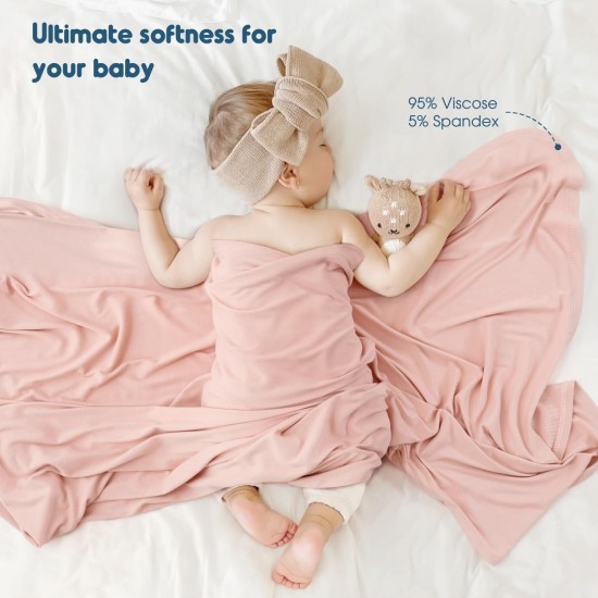 GRSSDER 2 Pack Newborn Swaddle Blanket, Ultra Soft Stretchy Jersey Knit Extra Large Size 33 x 44 Receiving Blankets for Easy Swaddling Baby Snug and Cozy