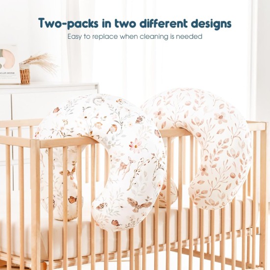 GRSSDER 2 Pack Nursing Pillow Covers for Girls, Ultra Soft Stretchy Minky Easy Removable and Universal Fit for Breastfeeding Pillows Snug and Cozy Comfort, Perfect