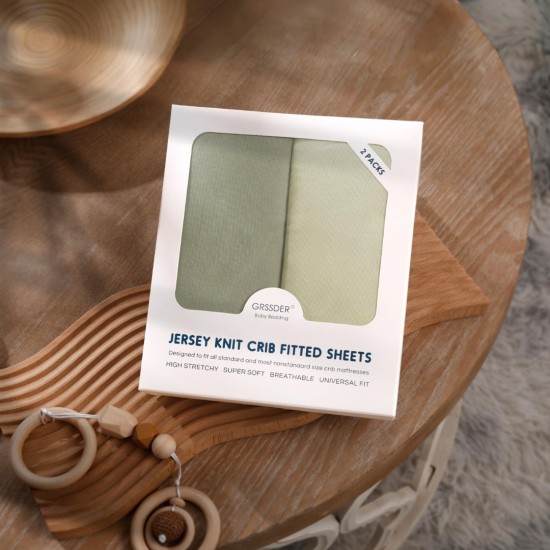 GRSSDER Jersey Crib Sheets for Boys and Girls, Stretchy Ultra Soft Crib Fitted Sheets Set 2 Pack, Universal Fit All Standard Crib Mattress Pads Safe and Snug