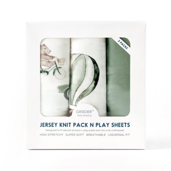 GRSSDER Pack n Play Sheets Fitted 3 Pack, Stretchy Ultra Soft Jersey Knit Pack and Play Sheets, Universal Fitted Portable/Mini Crib Mattresses Snug and Safe, Neutral Pattern of Cars Print | Pack and Play Sheets, Ultra Soft, Stretchy