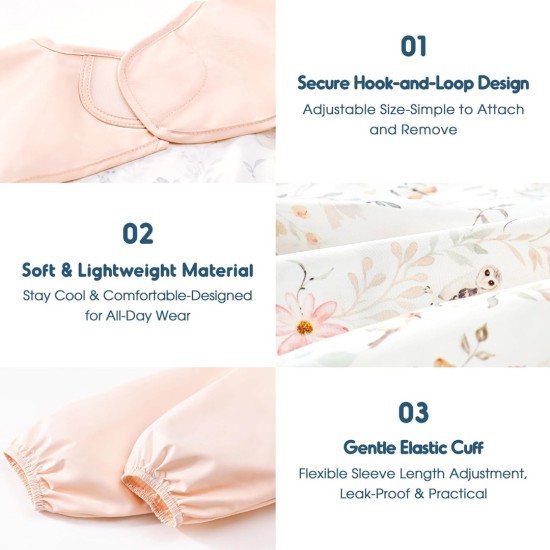 GRSSDER 2 Pack Long Sleeve Baby Feeding Bibs, Soft Waterproof Coverall Baby Led Weaning Bib with Large Food Catcher Pocket