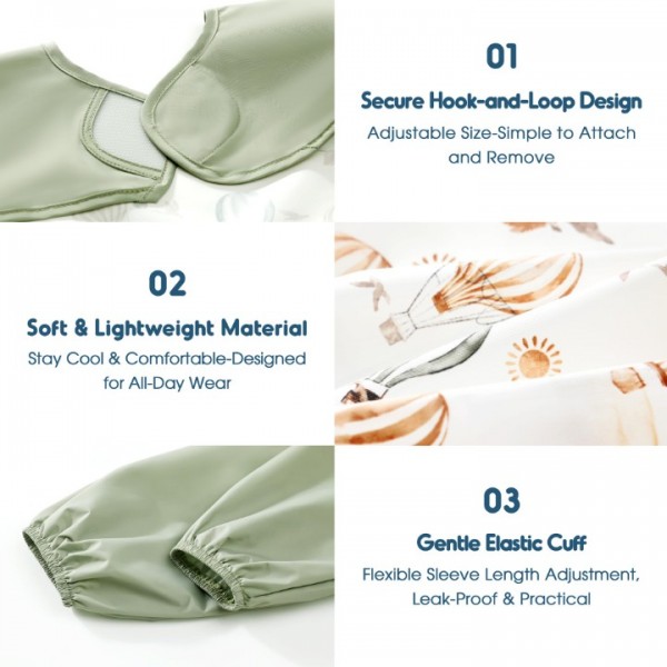 GRSSDER 2 Pack Long Sleeve Baby Feeding Bibs, Soft Waterproof Coverall Baby Led Weaning Bib with Large Food Catcher Pocket