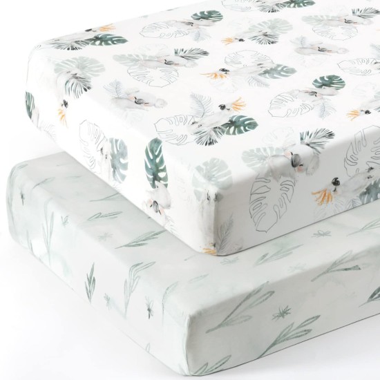 GRSSDER Ultra Soft Jersey Knit Fitted Crib Sheets Set 2 Pack, High Stretchy Breathable Material with Deep Pocket Universal Fitted All Standard Crib Mattress Pads Safe and Snug