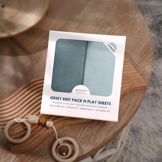 GRSSDER Mini Crib Sheets Fitted, Pack and Play Sheets 2 Pack, Ultra Soft Stretchy Pack N Play Sheets, Universal Fit for Playard Mattress, Jersey Crib Sheets Neutral for Boys and Girls