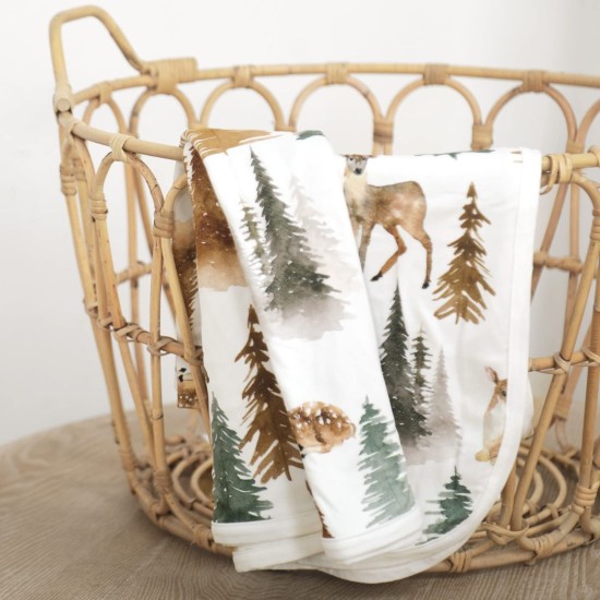 GRSSDER Baby Blankets Super Soft Stretchy Jersey Swaddle Blanket 2 Pack for Baby Boys, Double Layer Reversible Receiving Blankets 34 x 44, Extra Large for Swaddling, Deer & Bear