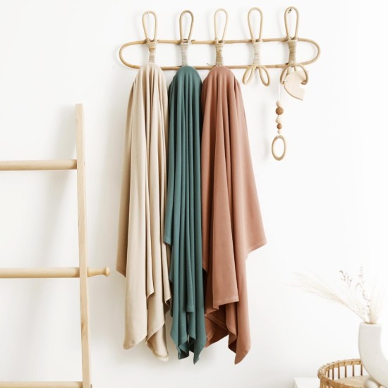 GRSSDER Newborn Swaddle Blanket, Ultra Soft Jersey Receiving Blanket with Matching Headband and Beanie Set , Stretchy Baby Neutral Swaddle Wrap for Girls and Boys