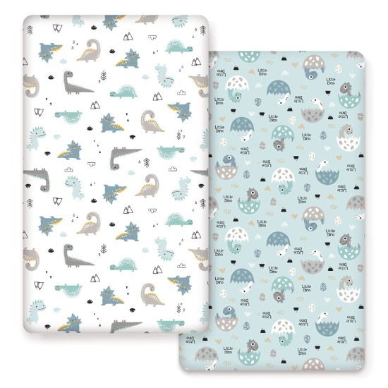 GRSSDER Stretchy Ultra Soft Jersey Knit Fitted Crib Sheets Set 2 Pack, Crib sheets Deep Pocket and Cozy Fits All Standard Crib Mattress Pads Safe and Snug, Happy Dinosaurs Print for Boys and Girls