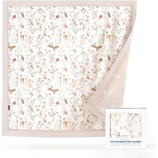 GRSSDER Muslin Cotton Quilt Blanket - Silky Soft and Breathable Baby Blanket Quilt, Oversized Muslin Blankets for Newborns, Toddlers & Kids, 6 Layers Reversible Design for All Seasons, 47" x 47"