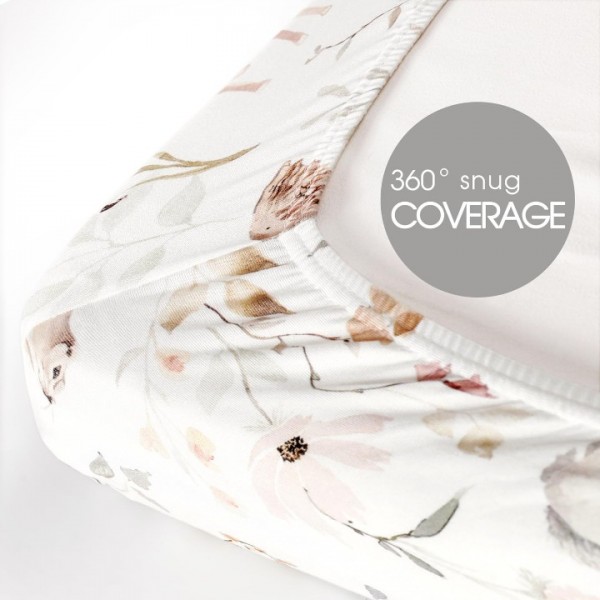 Pack n Play Sheets FItted 2 Pack, Stretchy Ultra Soft Jersey Knit Pack and Play Sheets, Universal Fitted Portable/Mini Crib Mattresses Snug and Safe, Beautiful Blush Pink Floral and Cute Animals Print