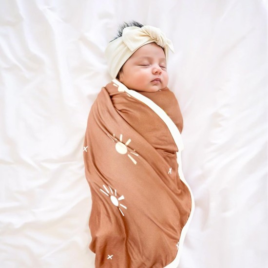 GRSSDER Baby Blankets Super Soft Jersey Knit Swaddle Blanket for Baby Girls and Boys, Double Layer Receiving Blankets 34 x 44 Inches Extra Large for Baby Show Gift, Stylish Print of Sunny Bear