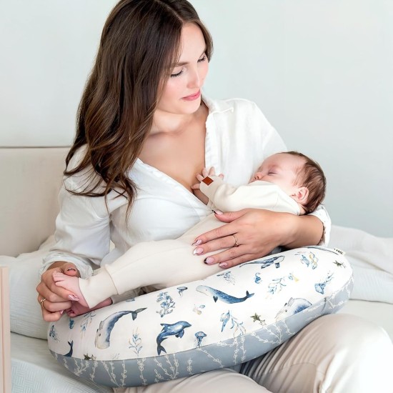 GRSSDER Reversible Nursing Pillow Cover, Ultra Soft Stretchy Minky Removable Nursing Covers Fitted for Breastfeeding Pillows Snug and Safe