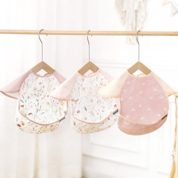 GRSSDER 3-pack Mess Proof Baby Feeding Bibs with Food Catcher Pocket, Soft Lightweight Waterproof Fabric Material with Zero Plastic-like Feel, Adjustable and Easy Clean Toddler Bibs for 6-36 Months