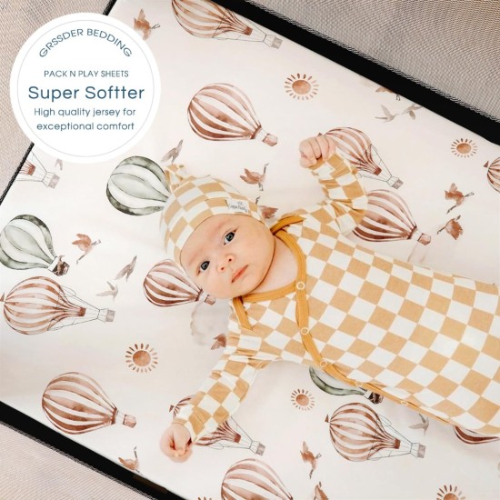 GRSSDER Pack n Play Sheets Fitted 3 Pack, Stretchy Ultra Soft Jersey Knit Pack and Play Sheets, Universal Fitted Portable/Mini Crib Mattresses Snug and Safe, Neutral Pattern of Cars Print | Pack and Play Sheets, Ultra Soft, Stretchy
