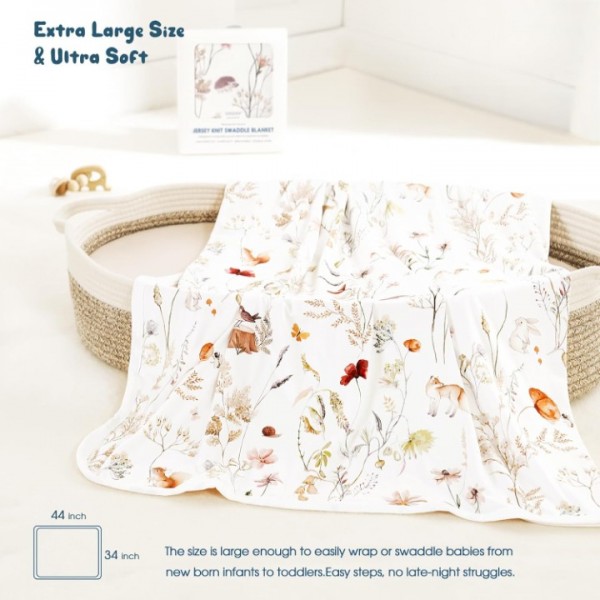 GRSSDER Baby Swaddle Blanket 2 Pack, Super Soft Jersey Knit Quilt Blankets for Baby Girls, Reversible Double Layer Receiving Blankets 34 x 44 Extra Large for Swaddling, Pink Rose & Blush Flora