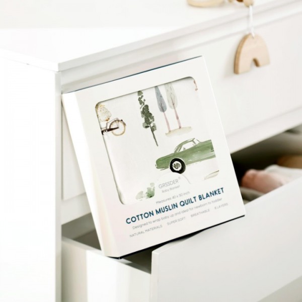 GRSSDER Cotton Muslin Quilt Blanket - Silky Soft and Breathable Kids' Throw Blanket, Oversized Muslin Blankets for Newborns, Toddlers & Kids, 6 Layers Reversible Design for All Seasons, 55" x 69"