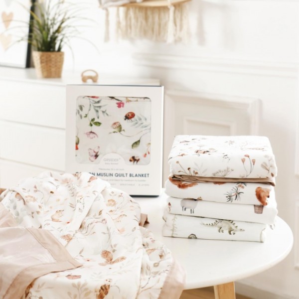 GRSSDER Muslin Cotton Quilt Blanket - Silky Soft a...