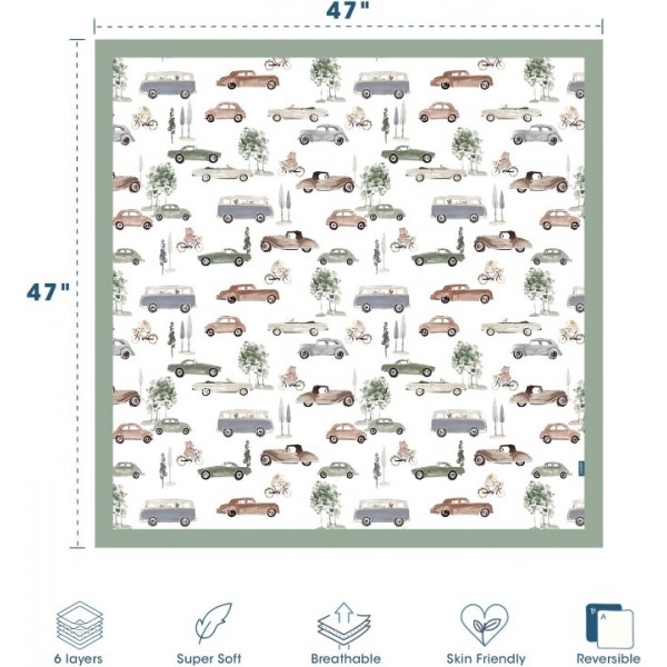 GRSSDER Cotton Muslin Quilt Blanket - Silky Soft and Breathable Kids' Throw Blanket, Oversized Muslin Blankets for Newborns, Toddlers & Kids, 6 Layers Reversible Design for All Seasons, 55" x 69"