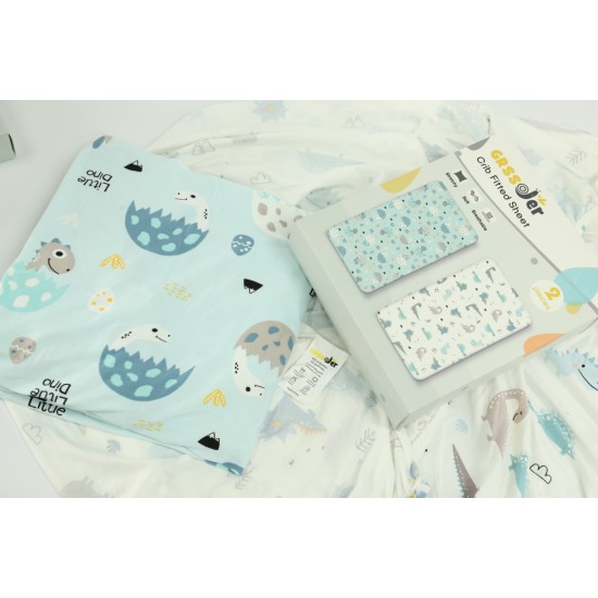 GRSSDER Stretchy Ultra Soft Jersey Knit Fitted Crib Sheets Set 2 Pack, Crib sheets Deep Pocket and Cozy Fits All Standard Crib Mattress Pads Safe and Snug, Happy Dinosaurs Print for Boys and Girls
