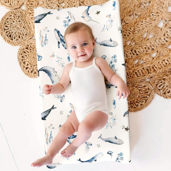 GRSSDER Stretch Ultra Soft Jersey Knit Changing Pad Cover Set 2 Pack, Change Table Pad Covers Fit 32"/34" x 16" Pads Safe and Snug