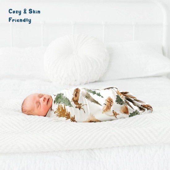 GRSSDER Baby Blankets Super Soft Stretchy Jersey Swaddle Blanket 2 Pack for Baby Boys, Double Layer Reversible Receiving Blankets 34 x 44, Extra Large for Swaddling, Deer & Bear