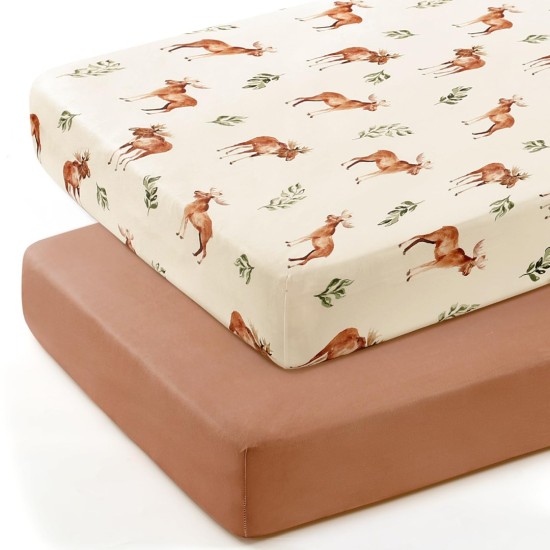 GRSSDER Stretch Ultra Soft Jersey Knit Fitted Crib Sheets Set 2 Pack, Universal Fit All Standard Crib Mattress Pads Safe and Snug, Crib Fitted Sheet with Deep Pocket