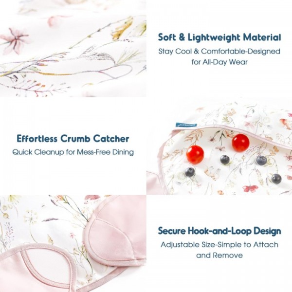 GRSSDER 3-pack Mess Proof Baby Feeding Bibs with Food Catcher Pocket, Soft Lightweight Waterproof Fabric Material with Zero Plastic-like Feel, Adjustable and Easy Clean Toddler Bibs for 6-36 Months