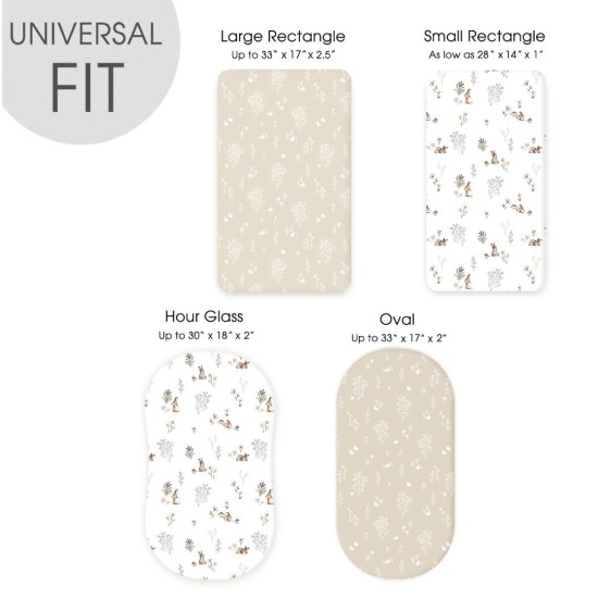 GRSSDER Stretch Ultra Soft Fitted Bassinet Sheet Set 2 Pack, Universal Fit for Bassinets Baby Cradle Moses Basket Oval Rectangle Mattress Safe and Snug, Stylish Watercolor Rabbit Pattern | Safe and Snug, Universal Fit, Fitted, for Bassinets