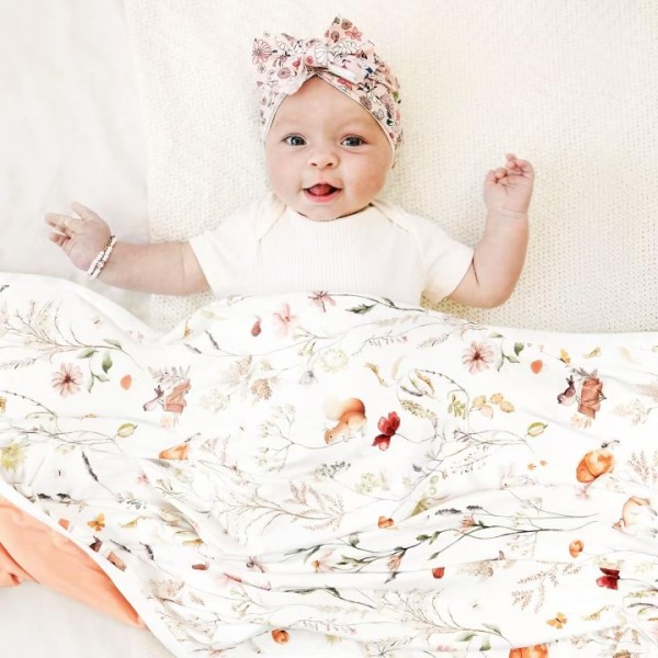 GRSSDER Baby Swaddle Blanket 2 Pack, Super Soft Jersey Knit Quilt Blankets for Baby Girls, Reversible Double Layer Receiving Blankets 34 x 44 Extra Large for Swaddling, Pink Rose & Blush Flora