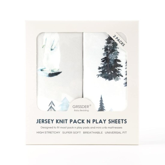 Stretch Ultra Soft Jersey Knit Fitted Pack and Play Sheets Set 2 Pack, Fit Portable/Mini Cribs Sheets, Playpen Mattress Pads Safe and Snug, Cute Stylish Playard Sheets Wild Forest Print for Baby