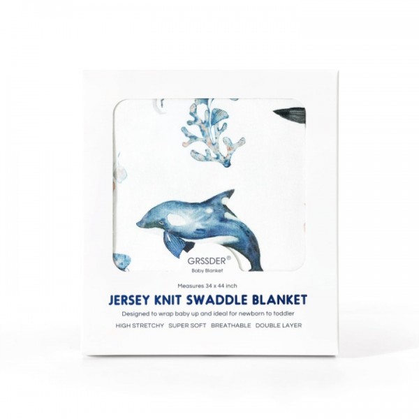 GRSSDER Baby Blankets Super Soft Jersey Knit Swaddle Blanket for Baby Girls and Boys, Double Layer Receiving Blankets 34 x 44 Inches, Extra Large for Baby Swaddling, Sea Fish