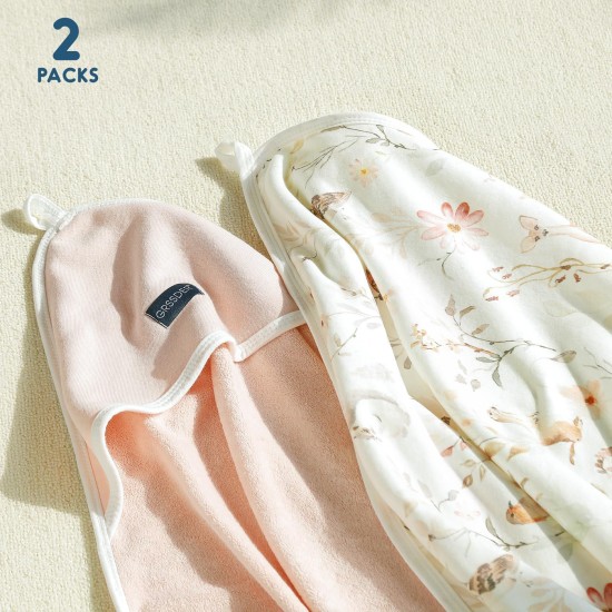 GRSSDER Baby Hooded Towel 2 Pack for Newborn, Super Soft Bath Towels with Original Design, Ultra Absorbent Knit Terry, Large Toddler Towels with Hood for Girls, Shower Gifts for Infant, 34"x 34"