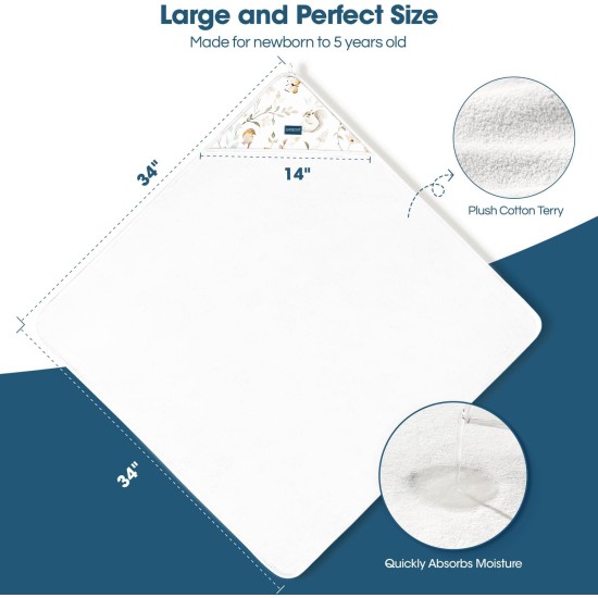 GRSSDER Baby Hooded Towel 2 Pack for Newborn, Super Soft Bath Towels with Original Design, Ultra Absorbent Knit Terry, Large Toddler Towels with Hood for Girls, Shower Gifts for Infant, 34"x 34"