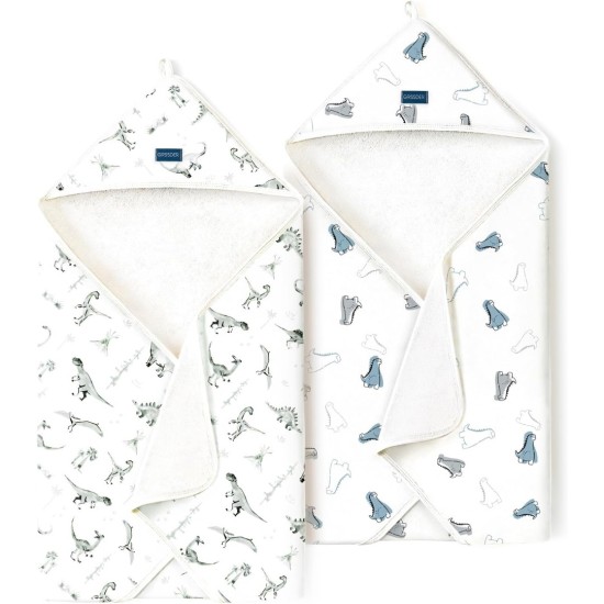 Baby Hooded Towel 2 Pack for Newborn, Super Soft Bath Towels with Original Designs, Ultra Absorbent Knit Terry, Large Toddler Towels with Hood for Boys Girls, Shower Gifts for Infant,34"x 34"